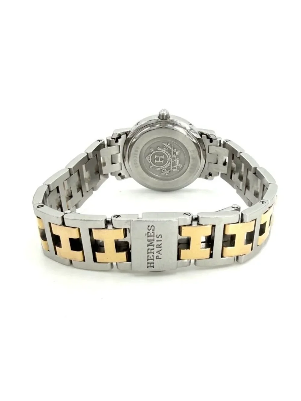 Hermes Watch Clipper Cles Motif Date Combo SS Battery Powered White Shell Dial